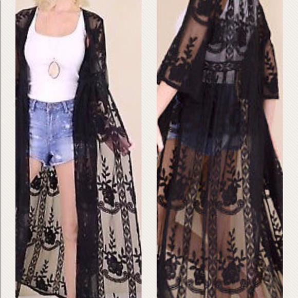 LAST ONE OLIVE LACE DUSTER KIMONO  (NOT BLACK - Picture 2 of 4